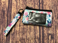 Multi Floral Wrist Keychain with Pouch Card ID Holder