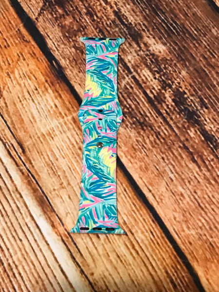 Green & Yellow Watercolor Leaf Design Watch Band