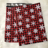 10 x 13 Red & Black Buffalo Plaid with Snowflakes Poly Mailer - 10 Pack