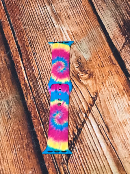 Pink, Blue & Yellow Solid Tie Dye Watch Band