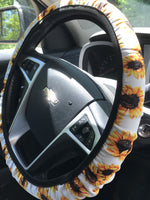 Sunflower on White Background Steering Wheel Cover