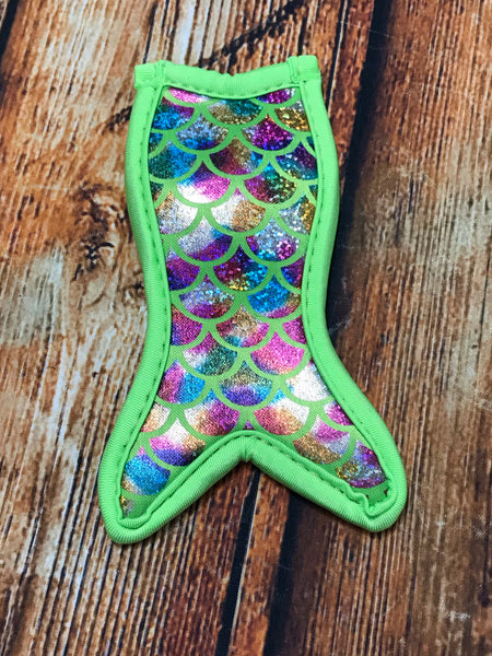 Neon Green Pastel Holographic Scales Mermaid Tail Popsicle Holder