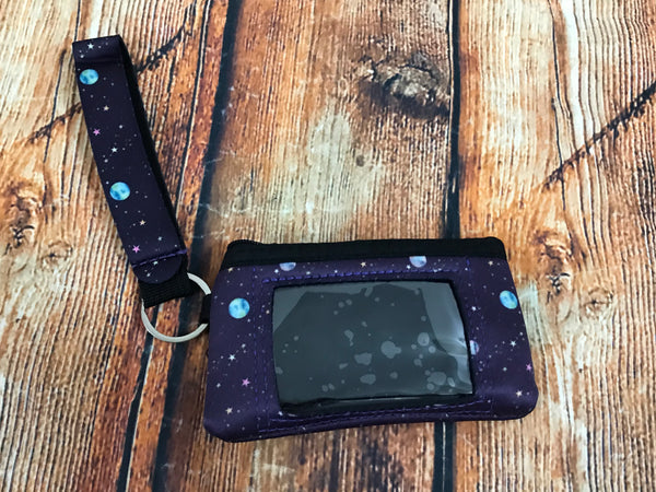 Space Wrist Keychain with Pouch Card ID Holder