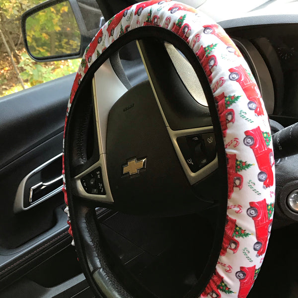 Candy Canes & Red Truck Steering Wheel Cover