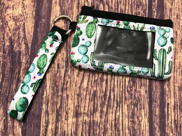 Cactus Wrist Keychain with Pouch Card ID Holder