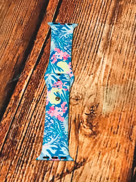 Blue & Pink Watercolor Floral Watch Band