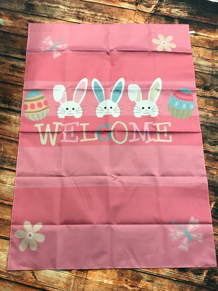 Three Bunny Faces on Pink Stripes House Flag