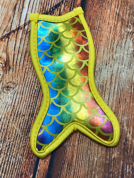 Yellow Rainbow Iridescent Scales Mermaid Tail Popsicle Holder